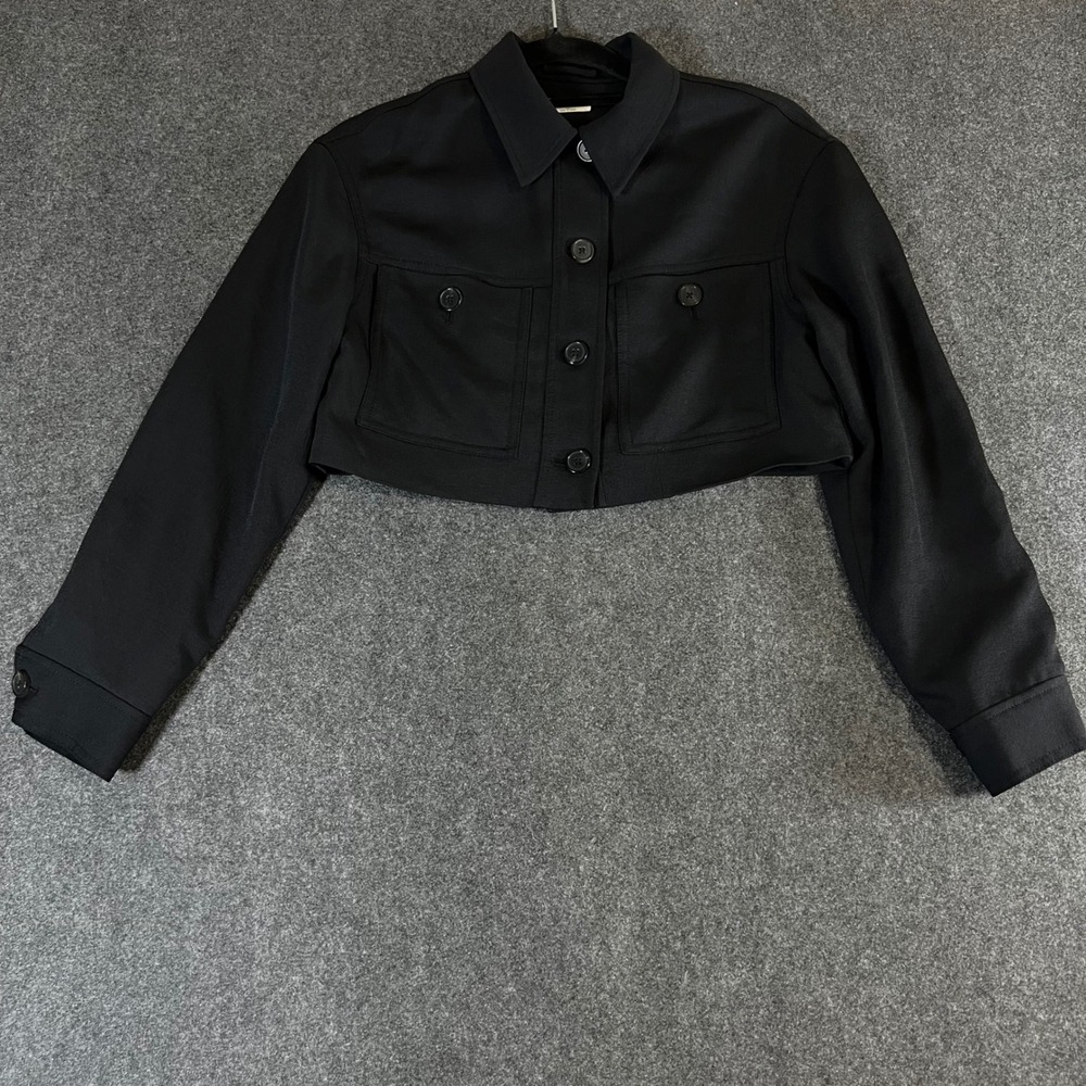 Wilfred Aritzia Black Cropped Utility Jacket Button Up XS Designer Minimalist